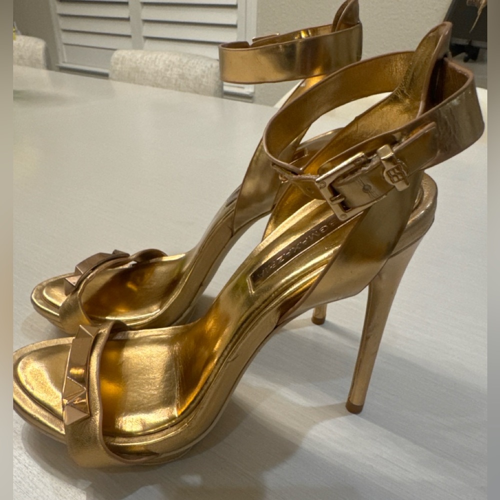 BCBG MaxAzria Rose Gold Studded Ankle Strap Stiletto Heels 5” - Picture 3 of 6
